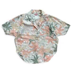 Vintage Hot Stuff Floral Aloha Hawaiian Camp Collar Shirt Button Up Pattern USA